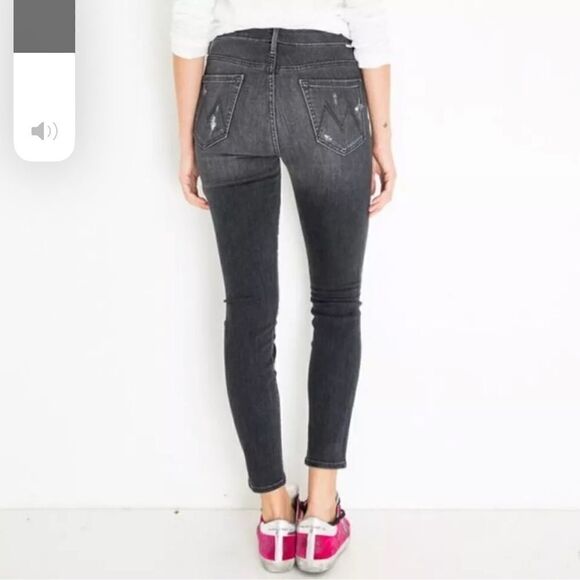 Mother High Waisted Looker Ankle Leave The Light On Black Denim size 25 - Picture 3 of 13